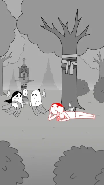 タイの精霊信仰を題材にした「空気読み。」ゲーム画面