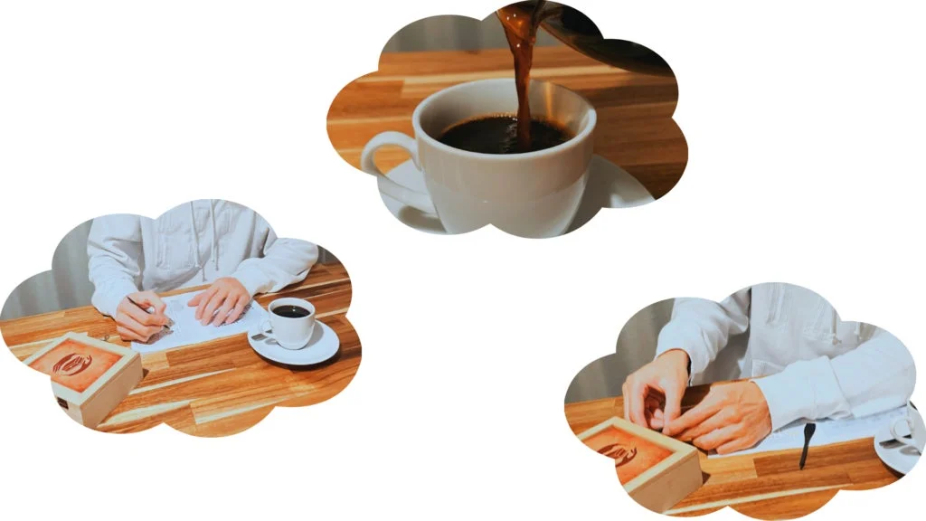 コーヒーを飲みながら謎解きを楽しむ「はてな珈琲店」での様子