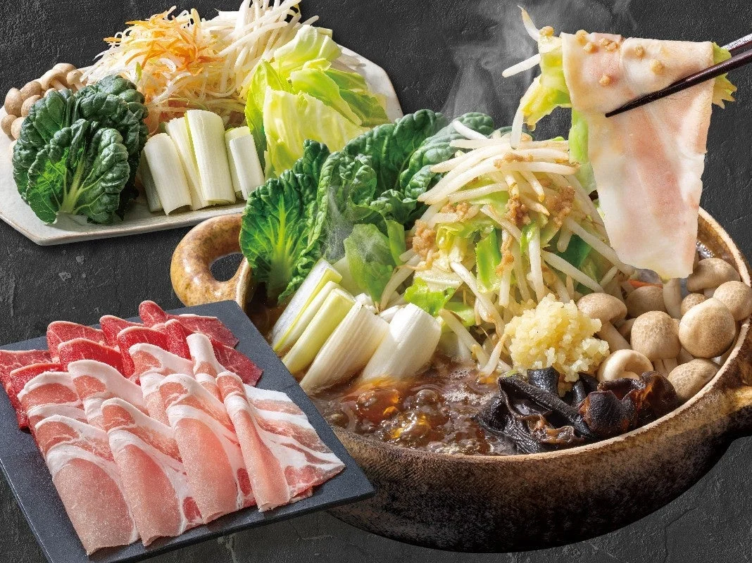 共同開発「濃厚豚スープだし」としゃぶしゃぶの具材