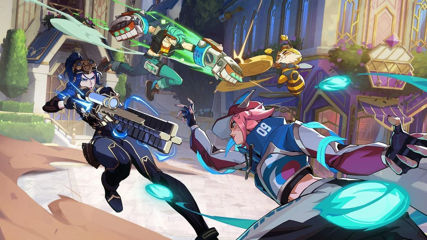 『2XKO』のメインビジュアル。複数のチャンピオンが戦う迫力あるシーン。