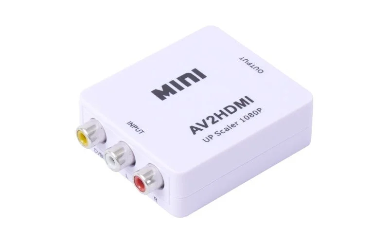 コンポジットをHDMIへ変換するアダプタの入力端子側斜め上からの外観