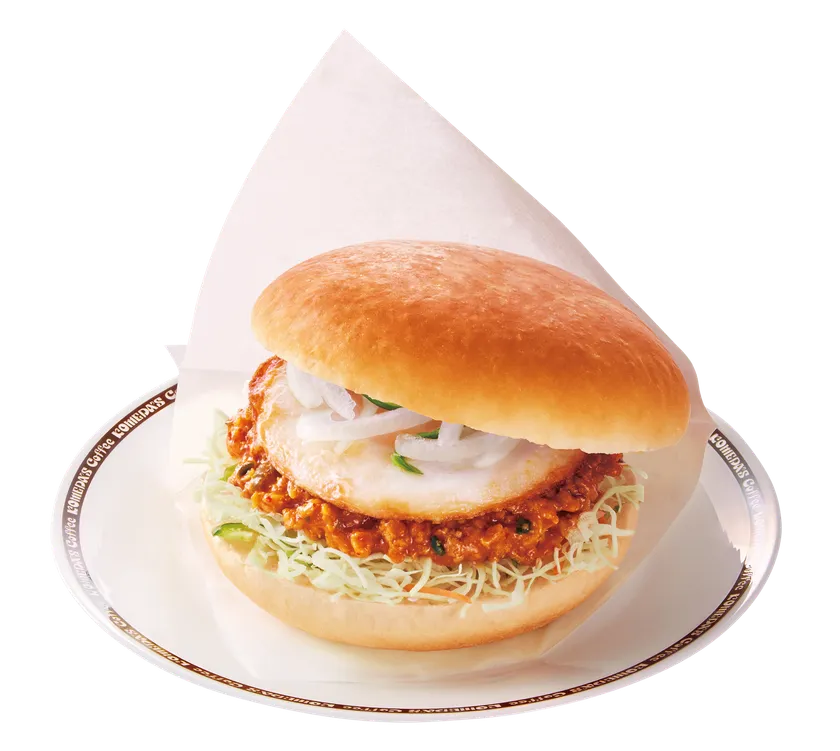 コメダ珈琲店とドムドムハンバーガーのコラボ商品「台湾ミンチのコメドムバーガー」の単体写真