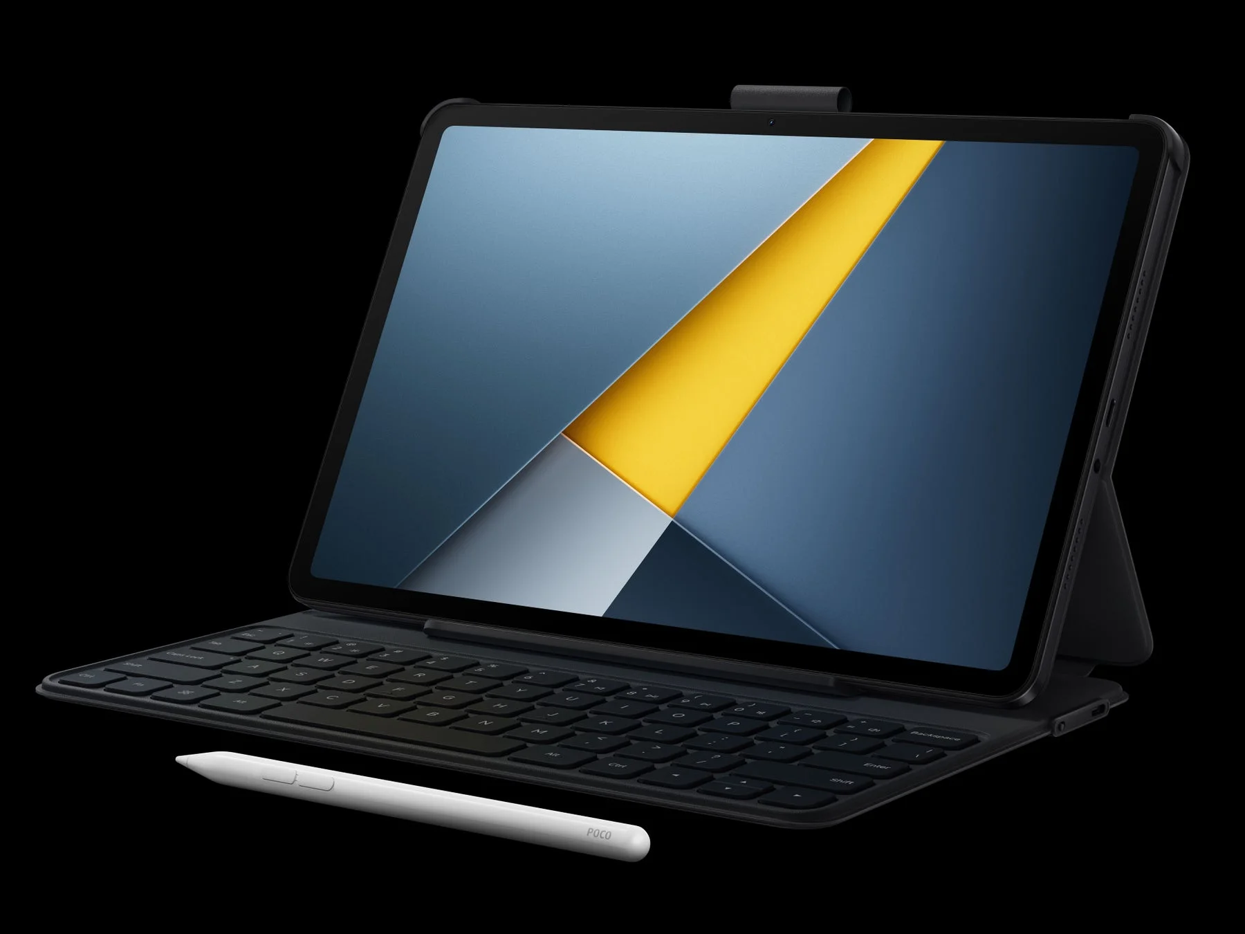 POCO Pad M1に純正キーボードケースとスマートペンを装着した使用イメージ
