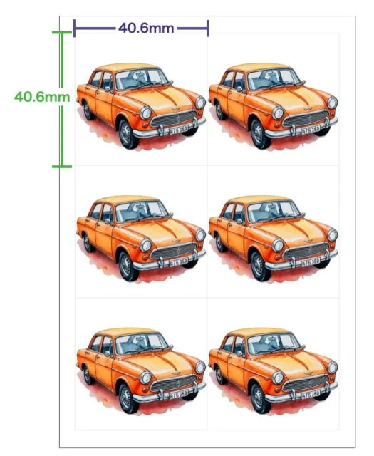 フレークシール6分割のテンプレートUI画面とサイズ表記