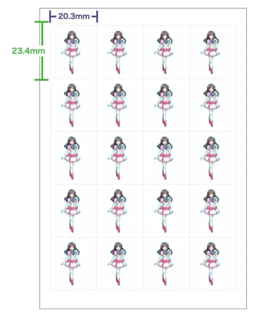 フレークシール20分割のテンプレートUI画面とサイズ表記