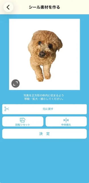iOS限定背景除去機能の利用後（動物）アプリUI画面