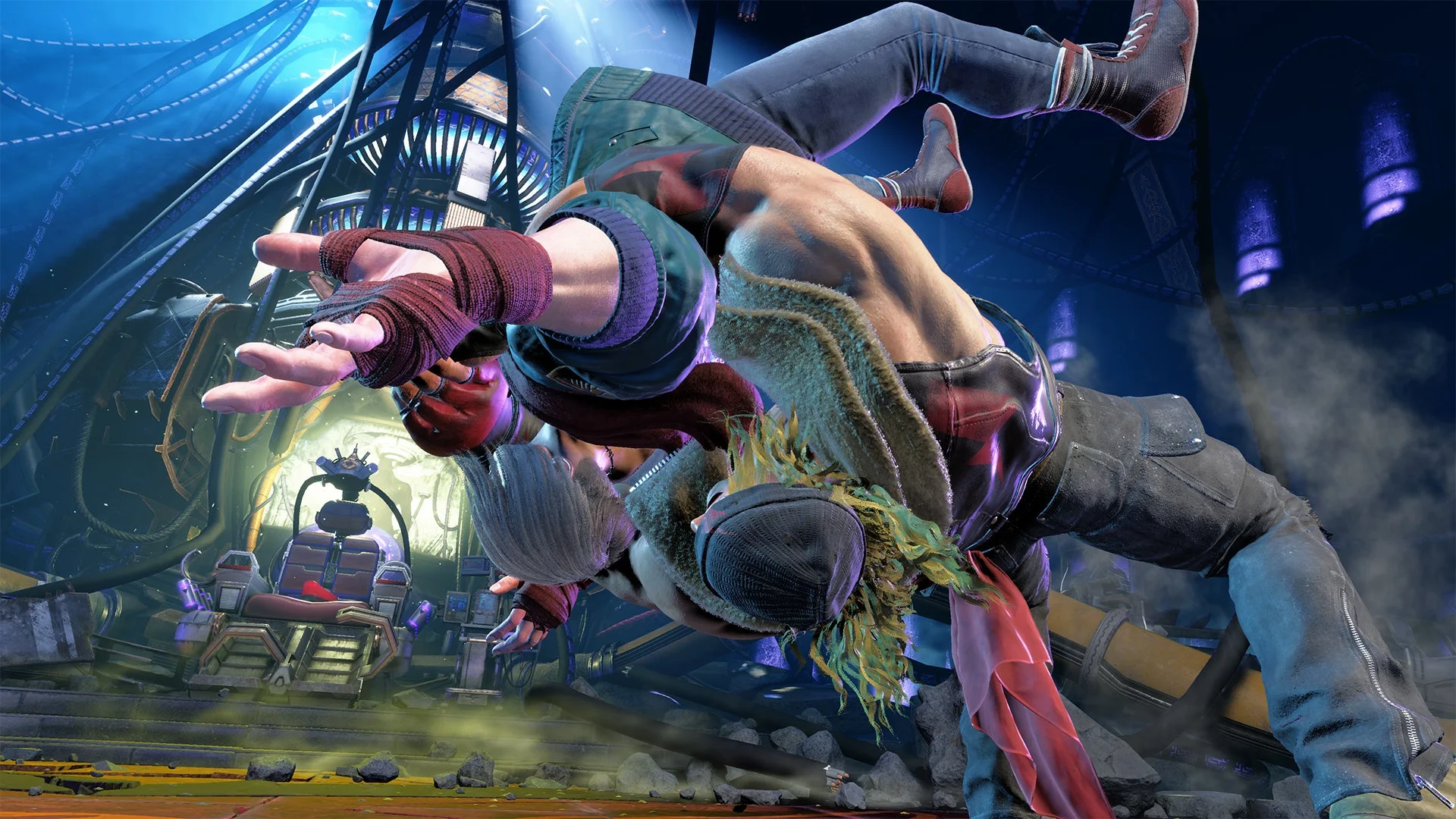 エアニースマッシュで相手を叩きつけるアレックスのゲーム画面