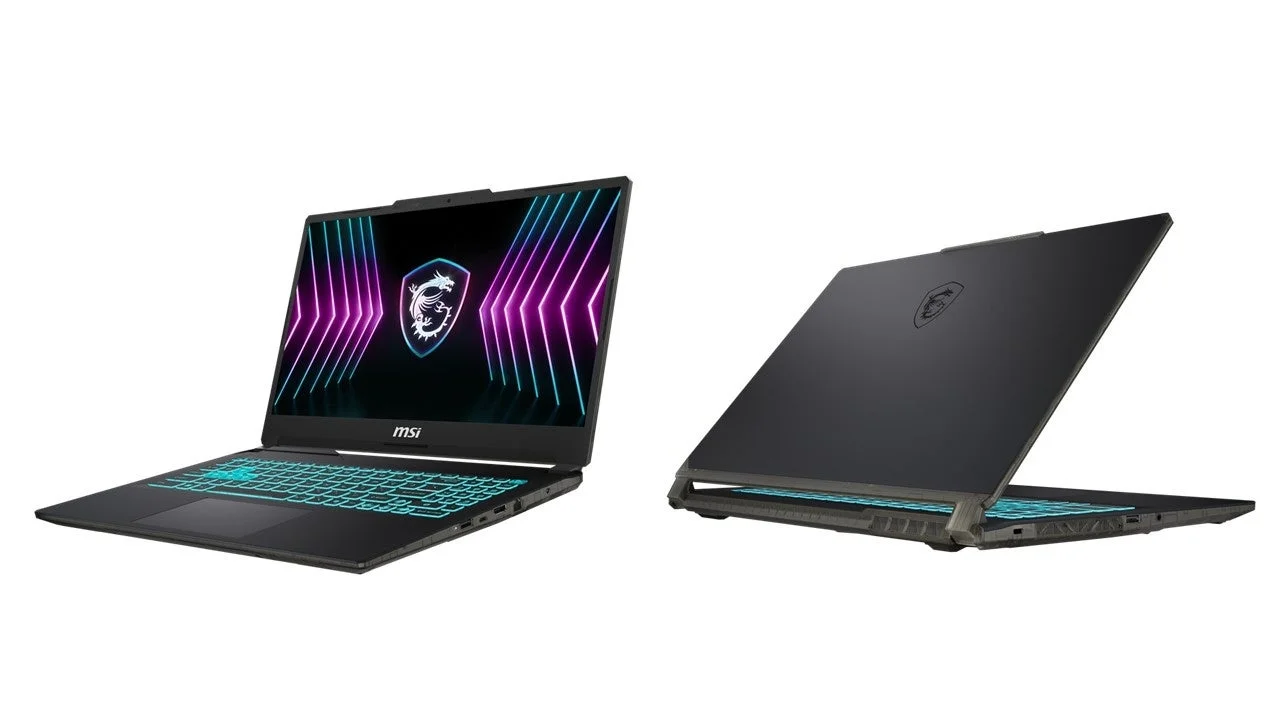 Cyborg 15ゲーミングノートPCの正面と背面、特徴的なキーボードLED