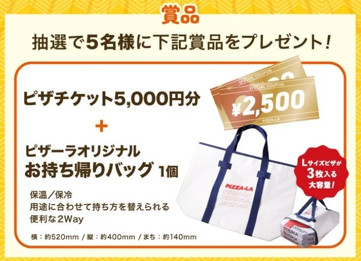ピザーラXキャンペーン賞品のピザチケットとオリジナルバッグ