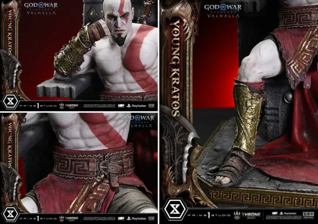 ヤング クレイトス スタチューの金の篭手、脛当て、腰布の細部