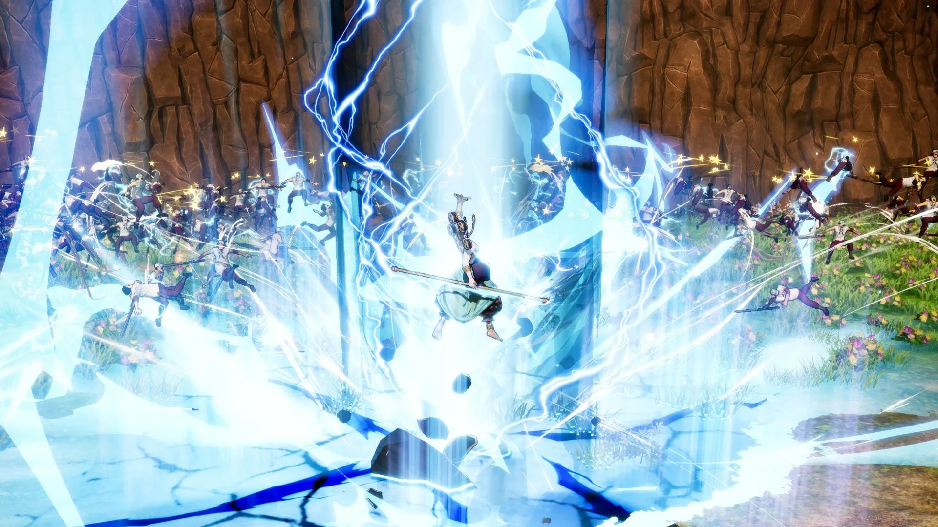 ONE PIECE 海賊無双4 エネルが電龍で敵を攻撃する様子