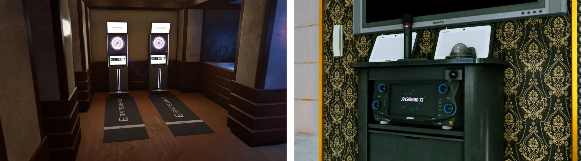 ゲーム内に登場する「DARTSLIVE3」と「DAM」