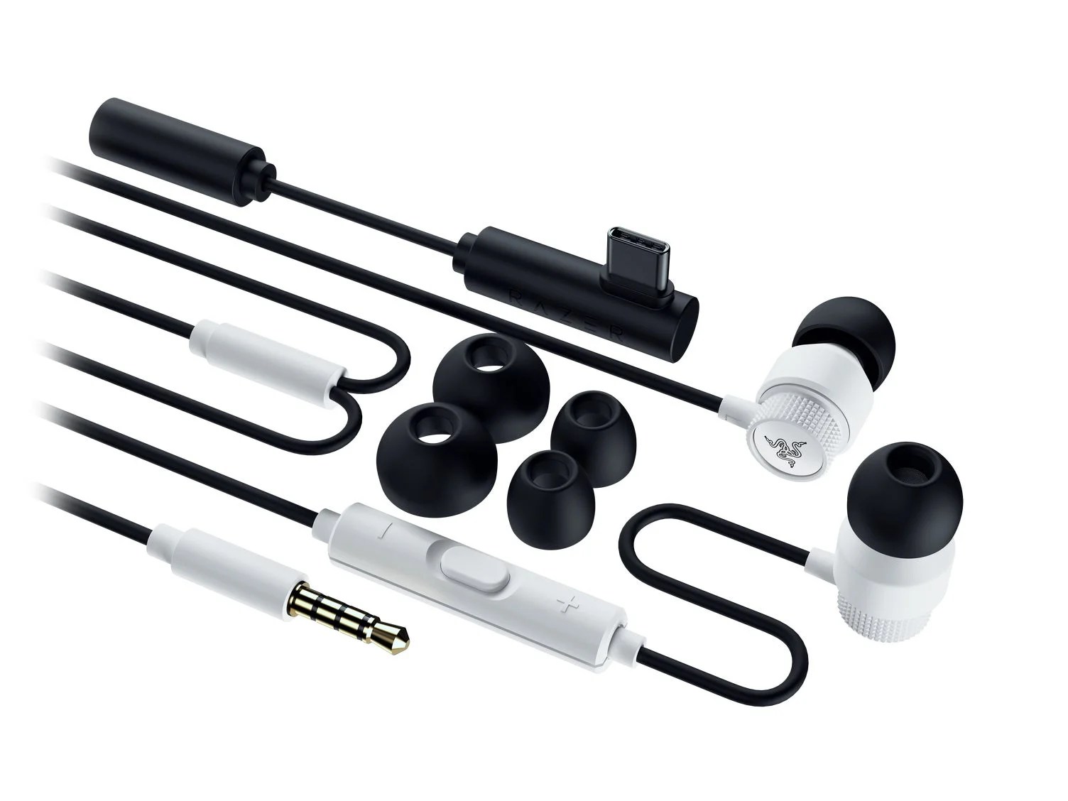 Razer Hammerhead V3 White Editionのイヤホン本体と付属品一式