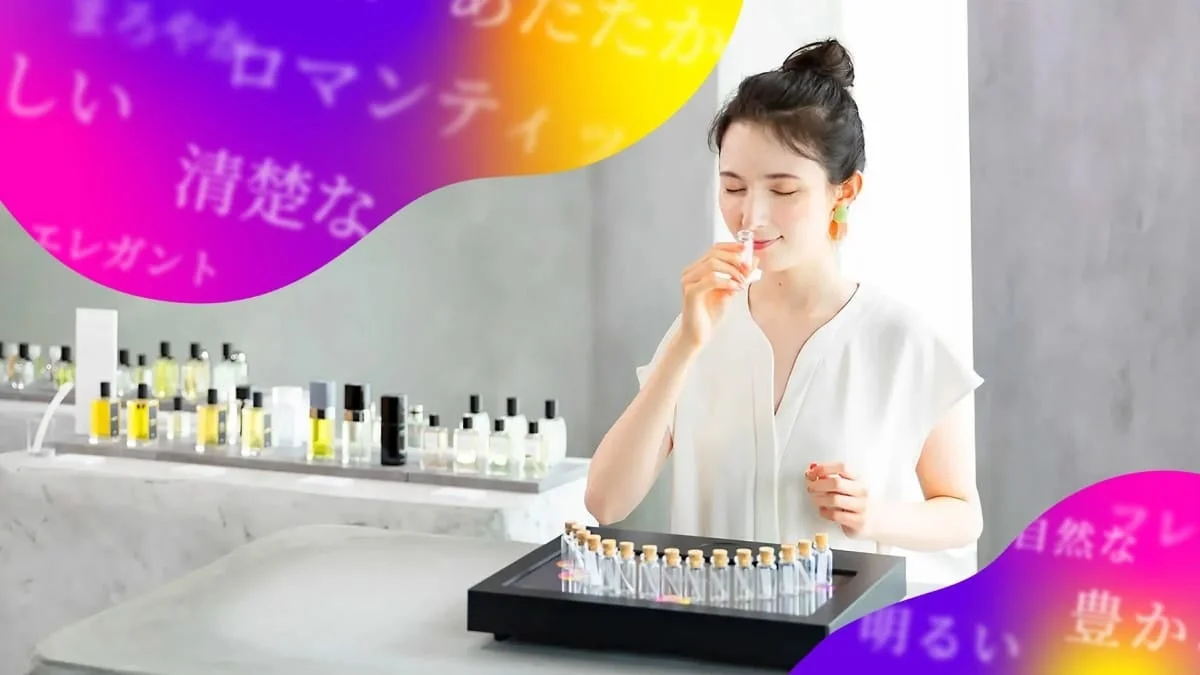 AI診断「KAORIUM」でカカオの香りを体験する女性