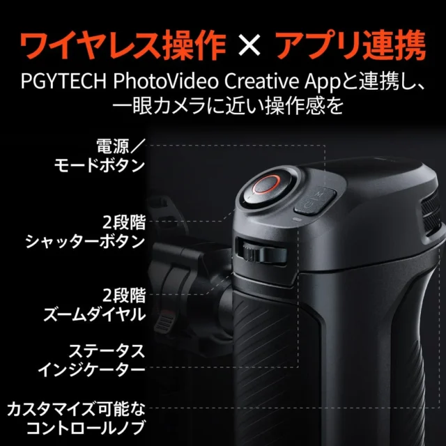 PGYTECH ProShot フォンケージ ビデオキットの右側グリップにあるワイヤレス操作部の説明