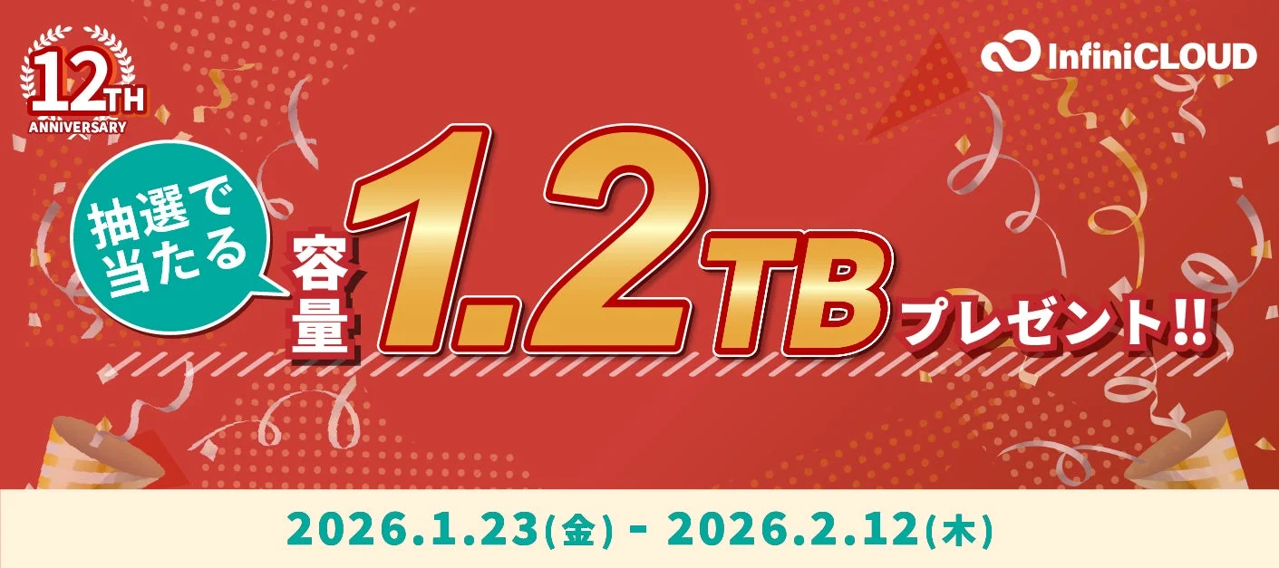 InfiniCLOUD 12周年記念キャンペーン1.2TBプレゼント告知画像