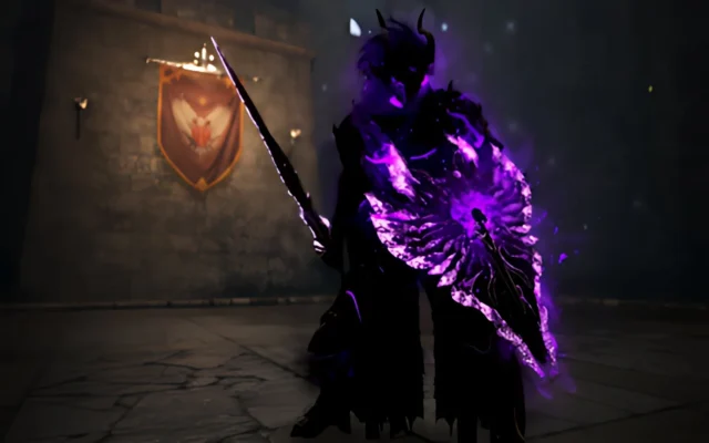 君王武器のエフェクト染色（紫色）を示すゲーム内UI