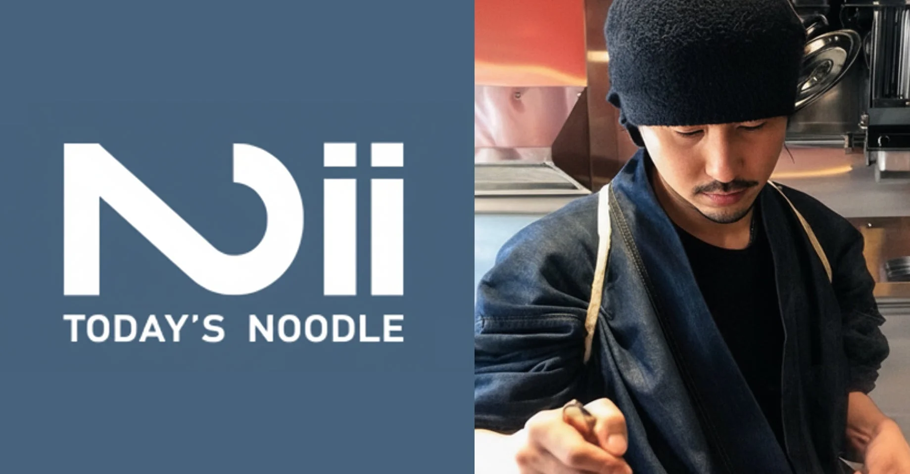 人気ラーメン店「Nii」のロゴと店主の姿。