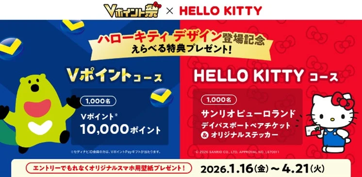 Vポイント祭ハローキティデザイン登場記念キャンペーンのVポイントコースとハローキティコース