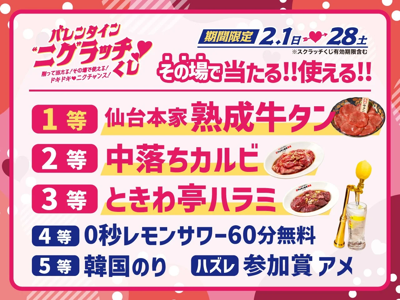 バレンタイン“ニク”ラッチくじの賞品一覧