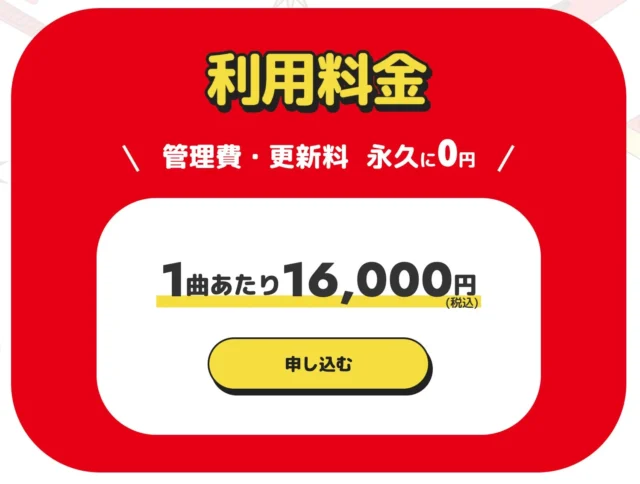 KaraGoの利用料金「1曲あたり16,000円」を示す画面