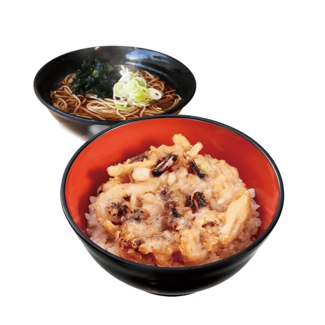 名代富士そばのコラボメニュー『ミニゲソ天丼セット』