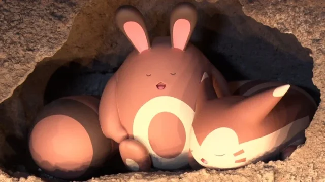 オオタチとオタチが暮らす地中の巣穴のジオラマ