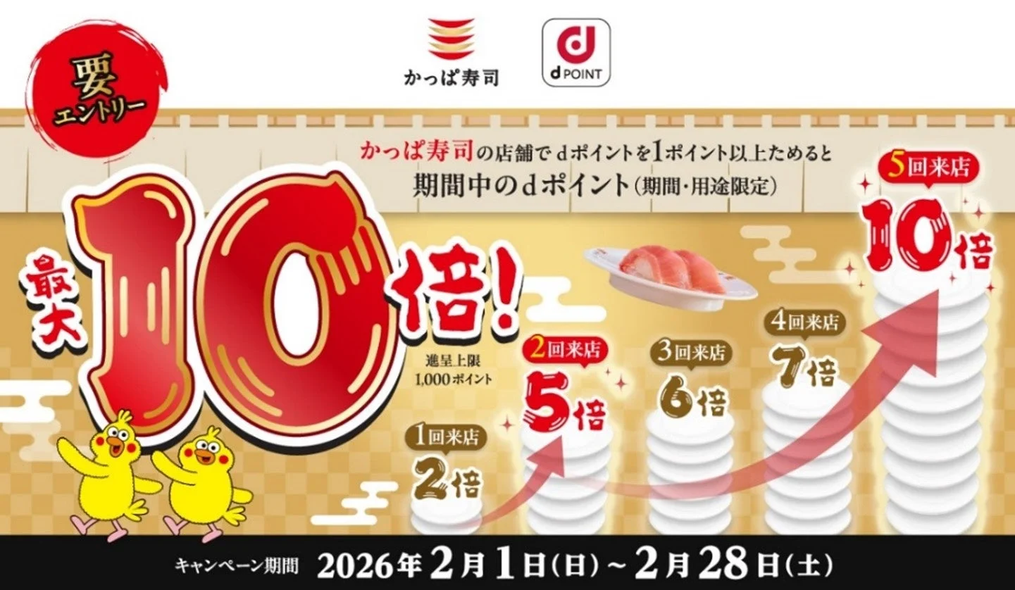 かっぱ寿司dポイントクラブ最大10倍ポイントアップキャンペーン告知