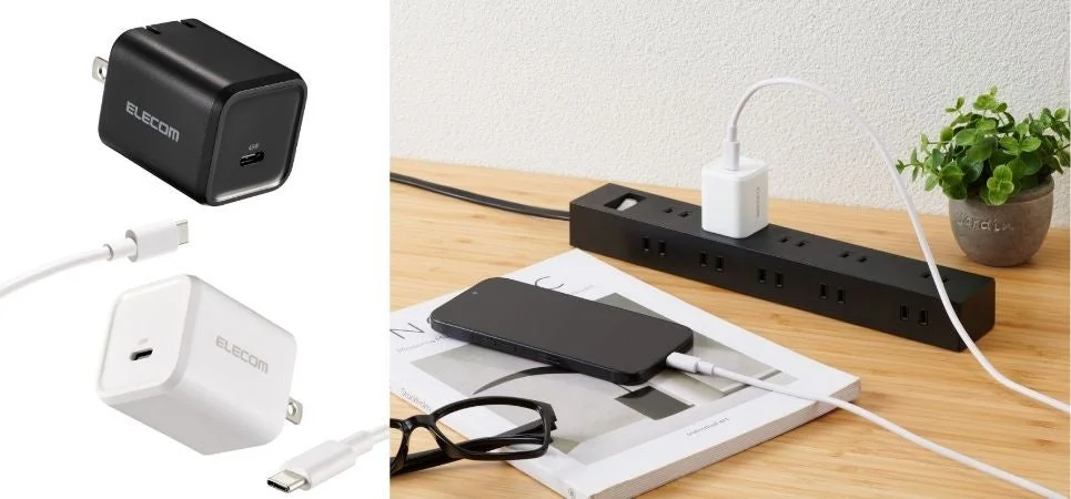 エレコムのUSB Type-C AC充電器とスマートフォンを充電する様子