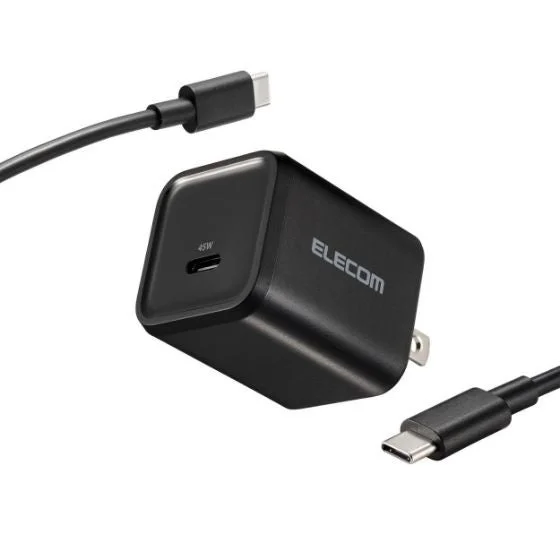 USB Power Delivery 45W AC充電器(C-Cケーブル付属/1.5m)ブラック『ACDC-PD12345BK』