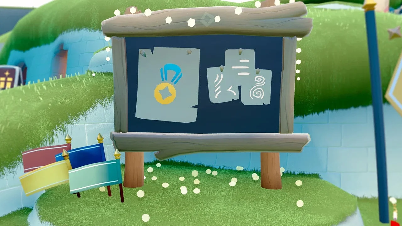 凱旋の大競技会のトーナメント表とメダルが描かれた掲示板