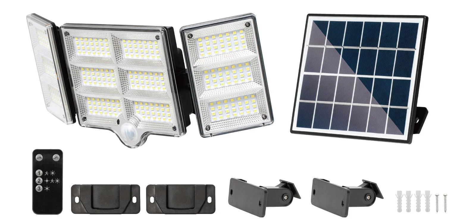 太陽光充電式人感センサーライトの本体と付属品一覧