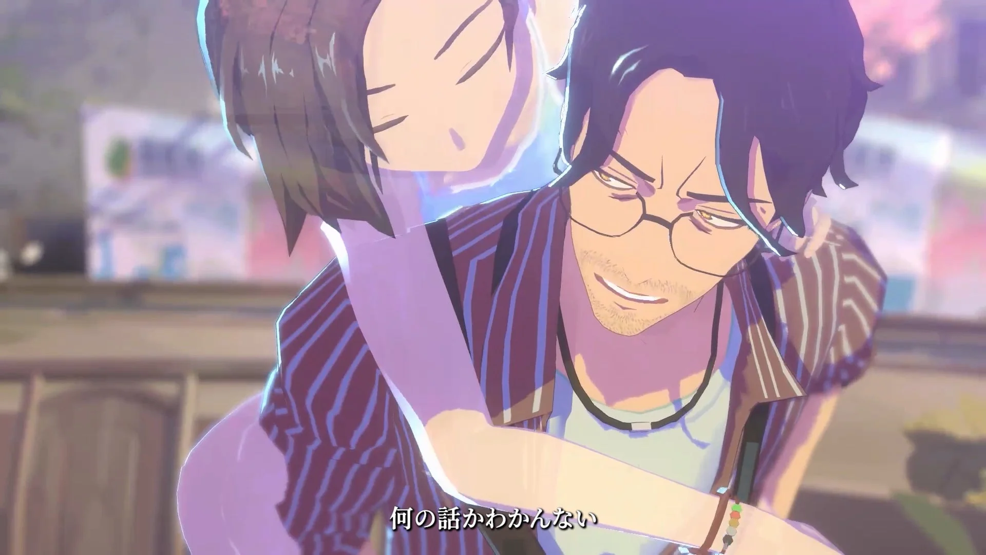 写真家が少女をおぶるゲームシーン