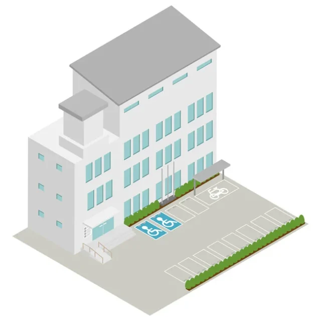 行政・公共サービス分野の庁舎と駐車場イラスト