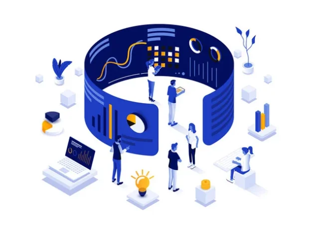 コンプライアンス・監査分野でのデータ分析と会議のイラスト