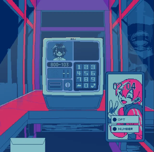 ゲーム『トガネヨビ』の通信ボックスUIとスマートフォン画面