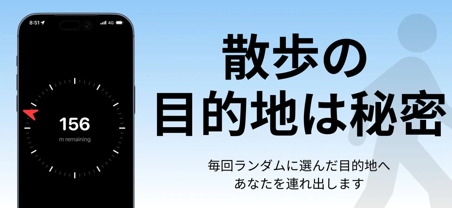 「散歩の目的地は秘密」と書かれたWherewalkのメインビジュアル