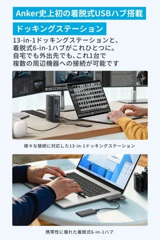 Anker Nano ドッキングステーションのドックモードと着脱式ハブモードの使用イメージ