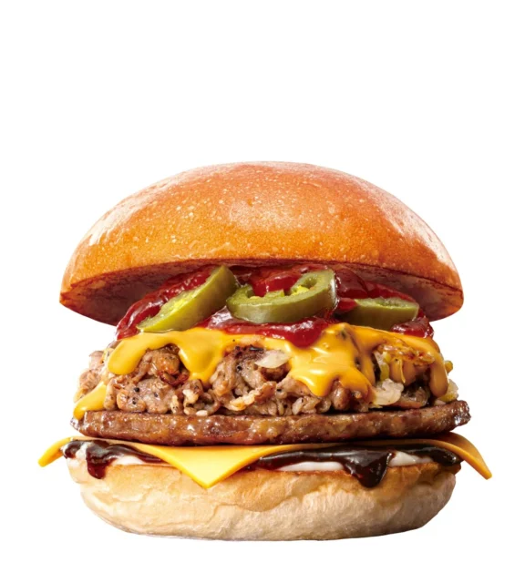 ハラペーニョと旨辛ソースが特徴のスパイシーフィリーチーズステーキバーガー