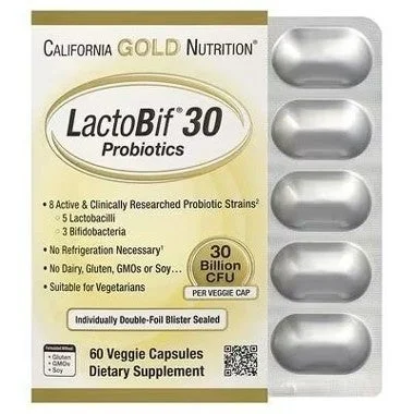 California Gold NutritionのLactoBifプロバイオティクス300億CFU 60粒のパッケージ