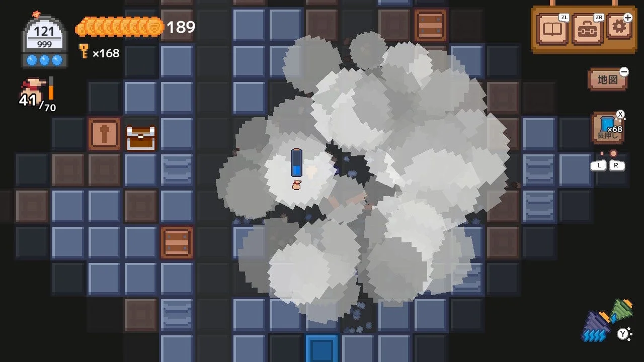 地下で爆発を起こすゲームプレイ画面