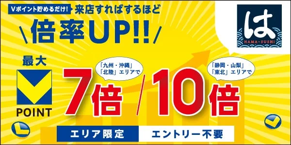 はま寿司Vポイント地域別最大7倍・10倍キャンペーン告知