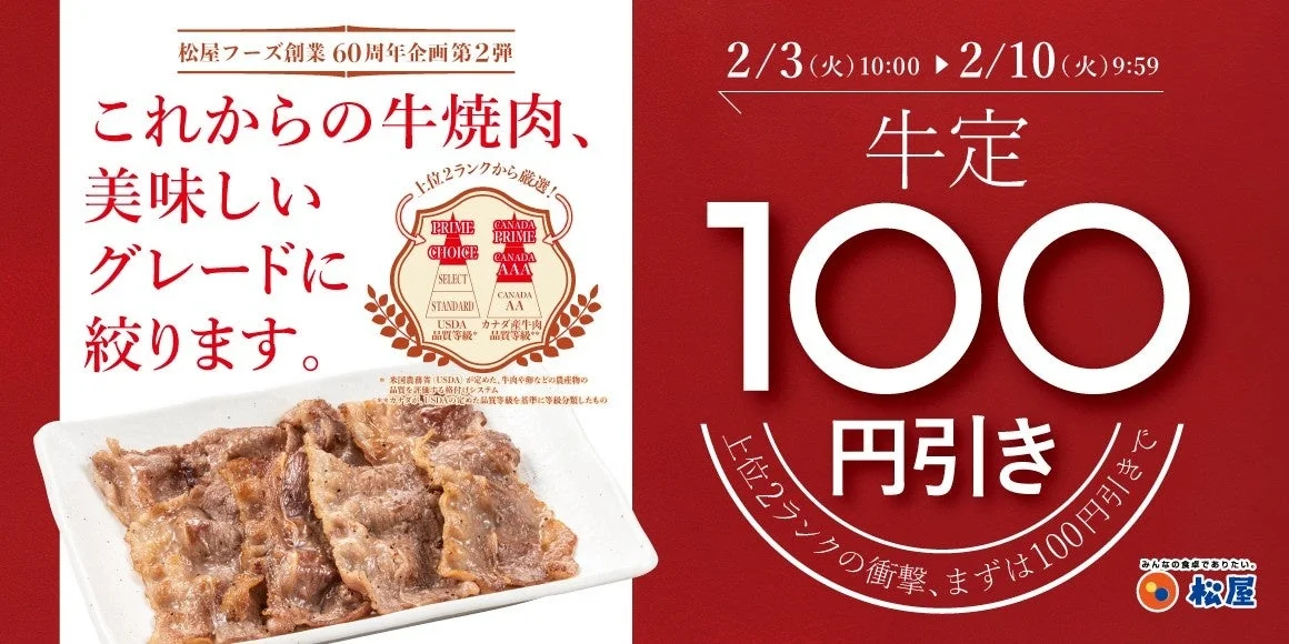 松屋60周年記念牛焼肉100円引きフェアのメインビジュアル