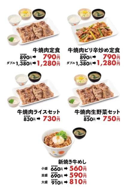 牛焼肉関連100円引きフェアの対象メニューと割引価格一覧