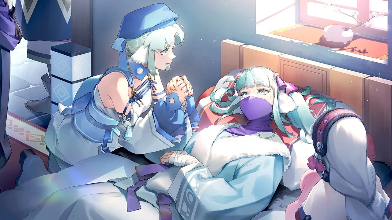 「うたわれるもの 白への道標」ゲーム画面:キャラクターの看病風景