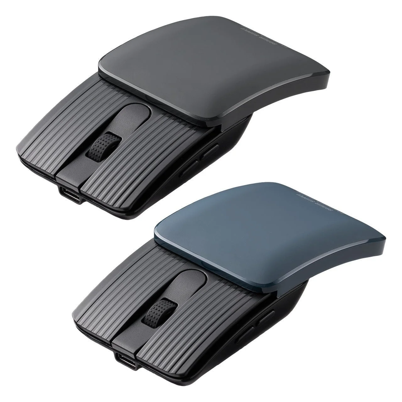 高速スクロール対応のスライドカバー式Bluetoothマウス（ブラックとブルー）
