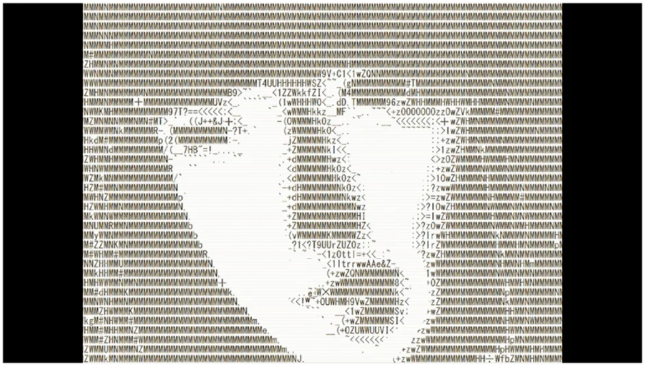 『プレイ禁止』のゲーム画面：アスキーアートの顔