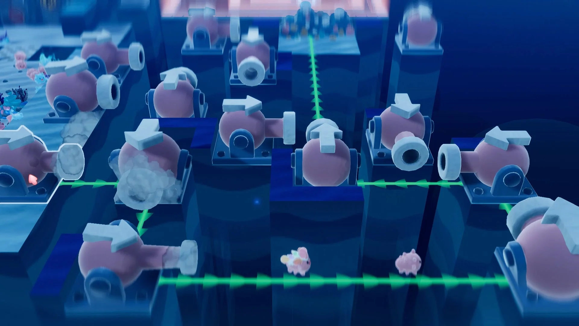 複数のナマコキャノンが連動して配置されたゲームマップ