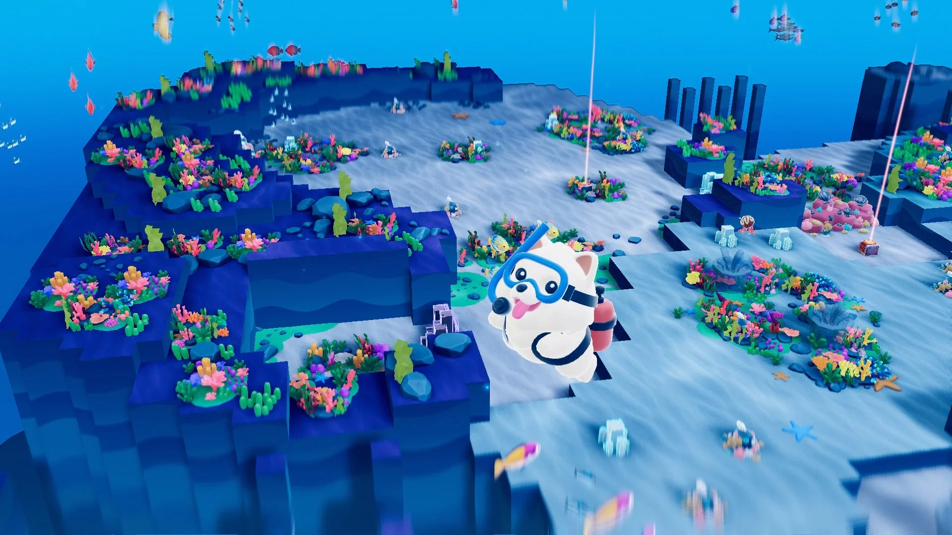 スキューバダイビングをする犬のような鑑賞生物