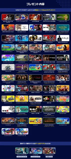 えらべるセガ&アトラスキャンペーンのプレゼント対象タイトル一覧